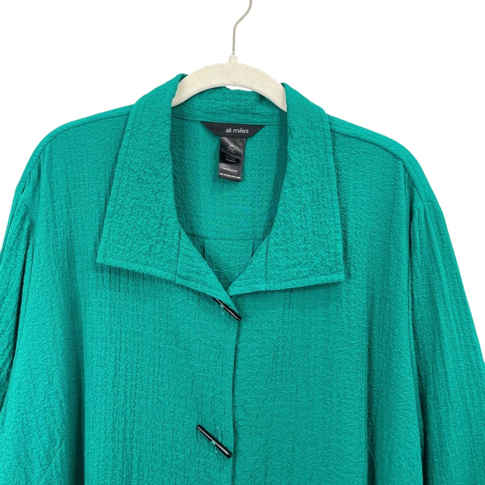 Ali Miles textured button up shirt blouse Size 2X green artsy boho lagenlook - Picture 2 of 8